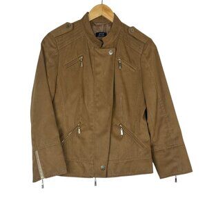 Basler Black Label Tan Moto Jacket Size 34 (US 4) Camel Gold Casual Zipper